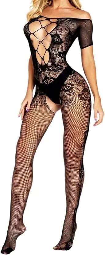 CZSABXY Womens Fishnet Bodystocking Plus Size Mesh Bodysuit Lingerie One Piece Babydoll sexy Lingerie Nightwear - vibeMuse