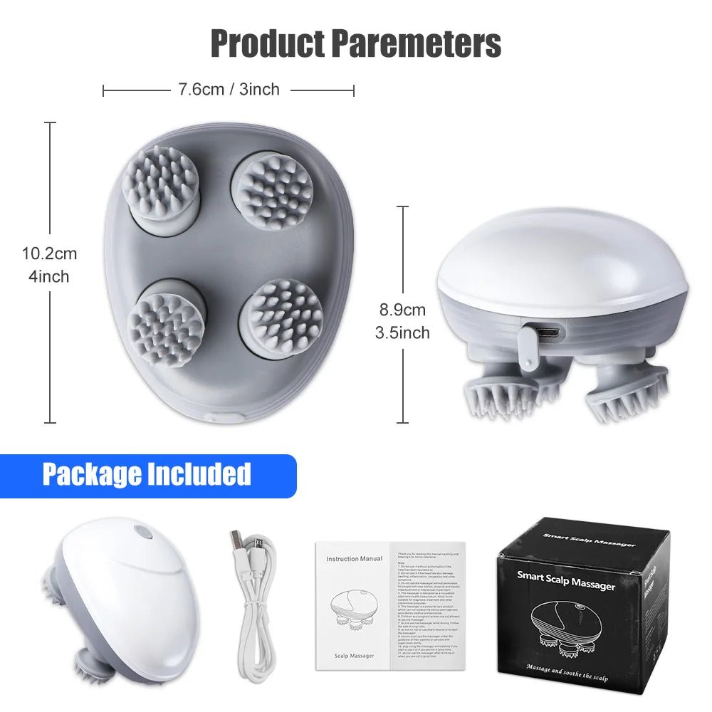 Electric Scalp Massager with Kneading Therapy Vibrator - vibeMuse