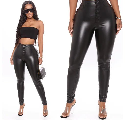 High Elasticity Slim Fit PU Leather Pants for Women - vibeMuse