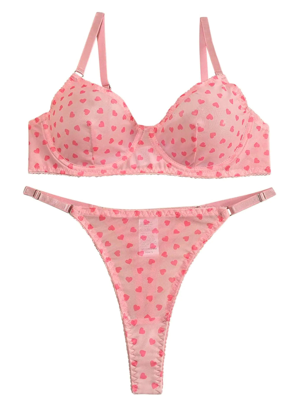 Lilosy Sexy Mesh Sheer Underwire Push Up Women Lingerie Set See Through Bra Panty 2 Piece Pink Small - vibeMuse