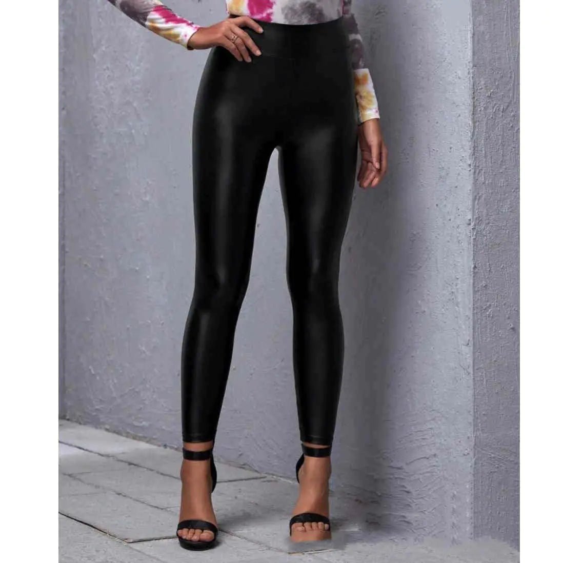Mid - Waist PU Slim Fit Sexy Leather Pants for Women - vibeMuse
