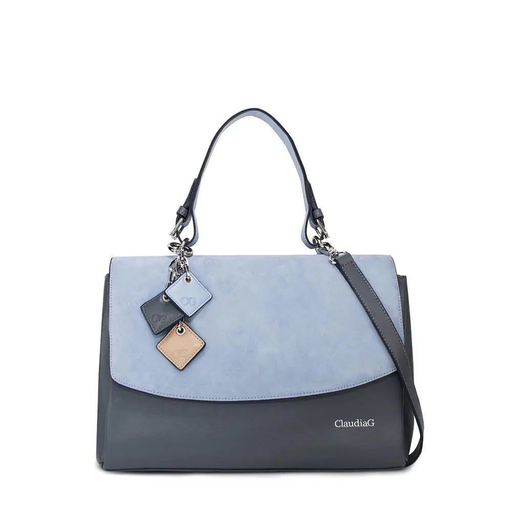 Simonetta Leather Handbag - Serenity / Charcoal - vibeMuse