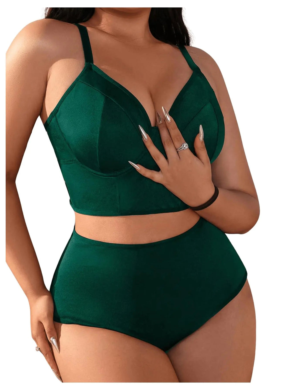 SOLY HUX Womens Plus Size Lingerie Set Underwire Bra and Panty Sets Plain Dark Green 2XL - vibeMuse