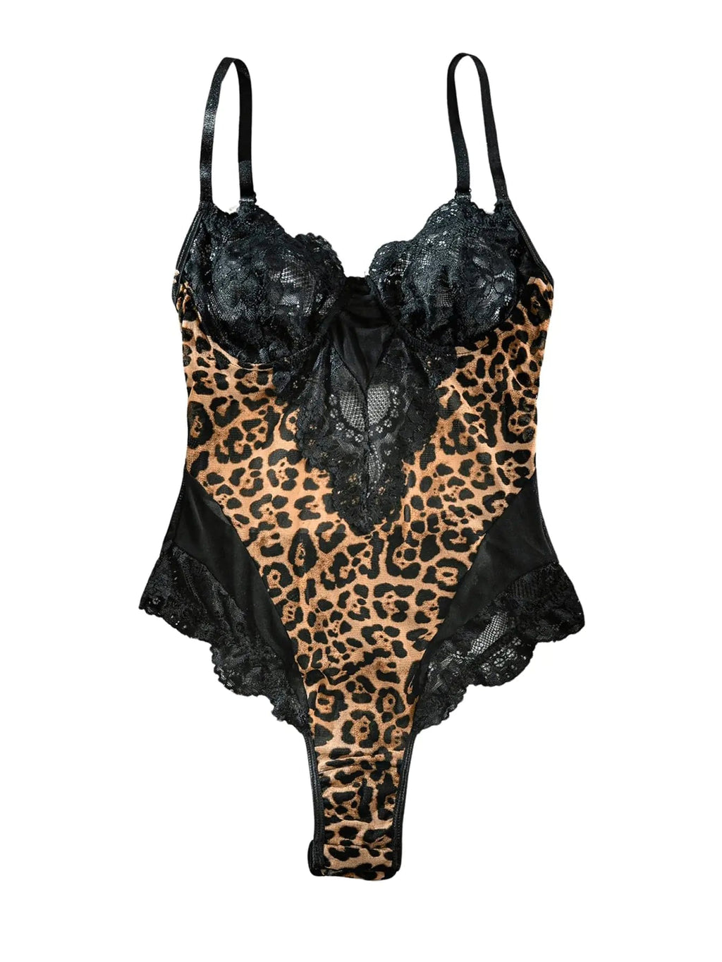 SweatyRocks Womens Leopard Print Bodysuit Cut Out Lace Teddy Lingerie with Snap Crotch Multicolor Large - vibeMuse