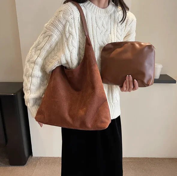 Vintage Charm Suede Oversized Shoulder Bag - vibeMuse