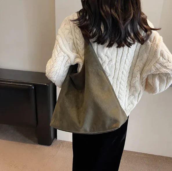 Vintage Charm Suede Oversized Shoulder Bag - vibeMuse