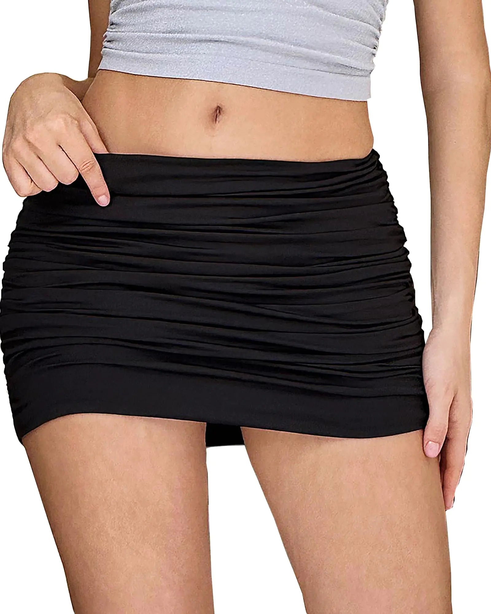 Wrotorea Womens Sex Mid - Waist Ruched Stretch Fitted Bodycon Short Mini Skirts 0060 (XL Black 3) - vibeMuse